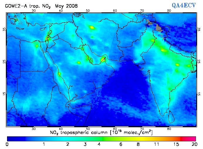 Regional Tropospheric NO2 of May 2008