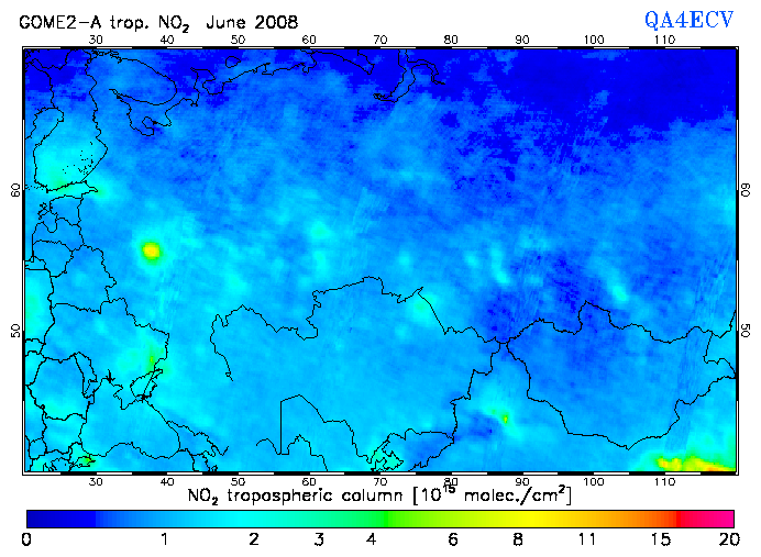 Regional Tropospheric NO2 of June 2008