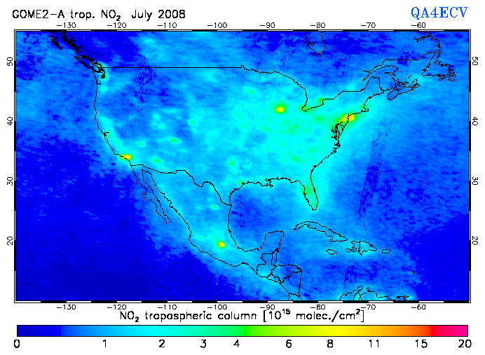 Regional Tropospheric NO2 of July 2008