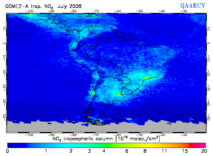 Regional Tropospheric NO2 of July 2008
