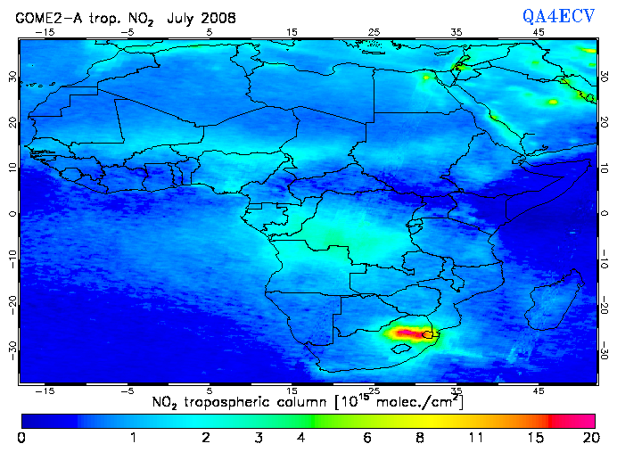 Regional Tropospheric NO2 of July 2008