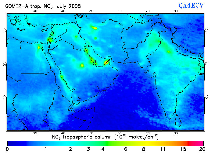 Regional Tropospheric NO2 of July 2008