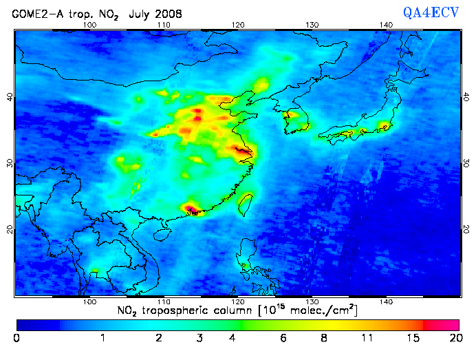 Regional Tropospheric NO2 of July 2008