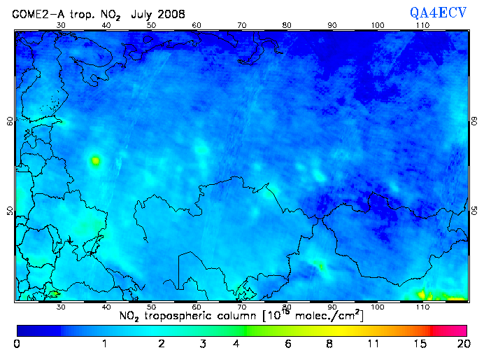 Regional Tropospheric NO2 of July 2008