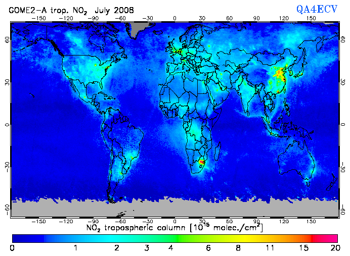 Regional Tropospheric NO2 of July 2008
