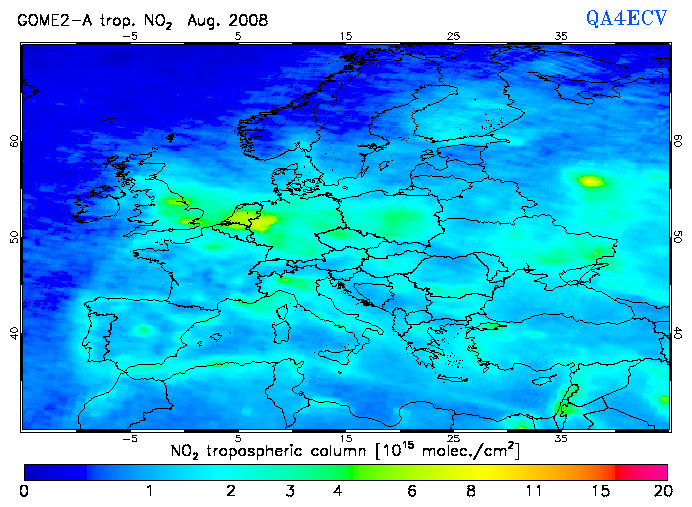Regional Tropospheric NO2 of August 2008