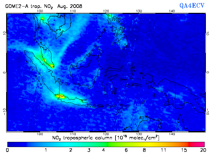 Regional Tropospheric NO2 of August 2008