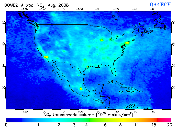 Regional Tropospheric NO2 of August 2008