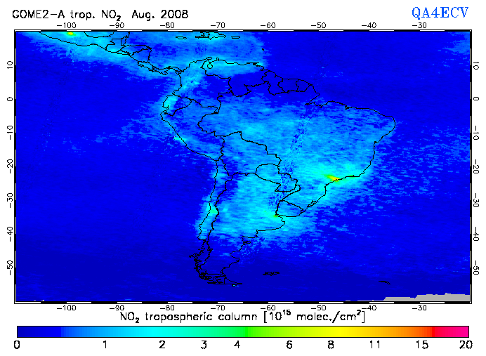 Regional Tropospheric NO2 of August 2008