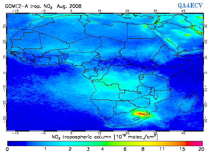 Regional Tropospheric NO2 of August 2008