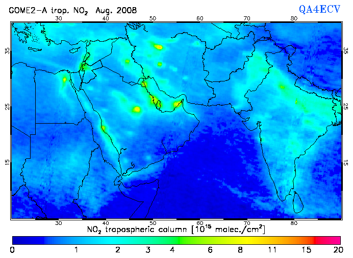 Regional Tropospheric NO2 of August 2008