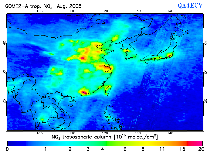 Regional Tropospheric NO2 of August 2008