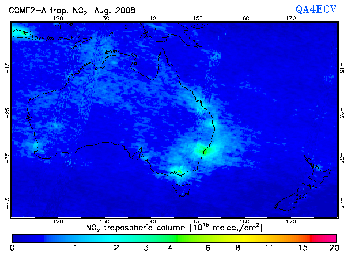 Regional Tropospheric NO2 of August 2008