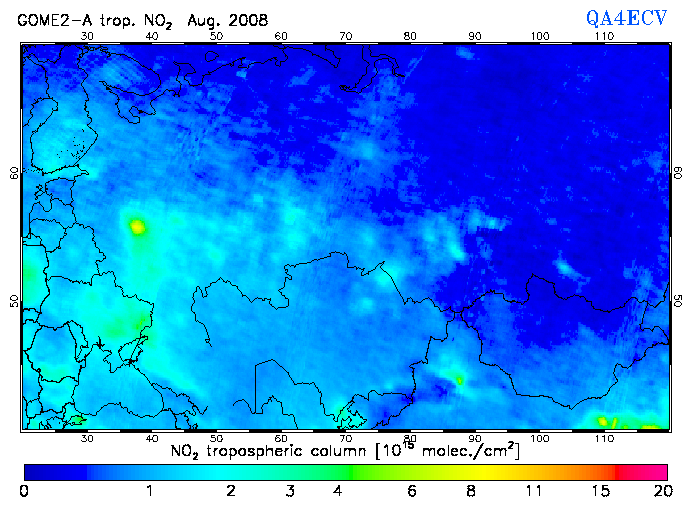 Regional Tropospheric NO2 of August 2008
