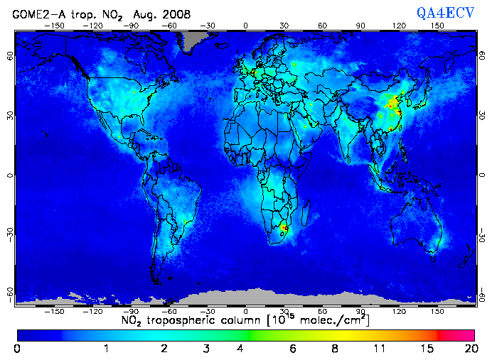 Regional Tropospheric NO2 of August 2008