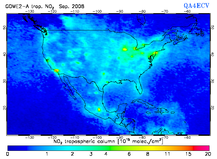 Regional Tropospheric NO2 of September 2008