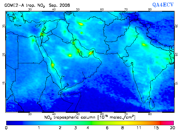 Regional Tropospheric NO2 of September 2008