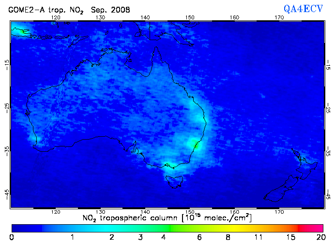 Regional Tropospheric NO2 of September 2008