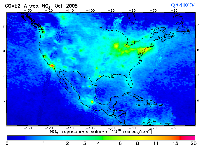 Regional Tropospheric NO2 of October 2008
