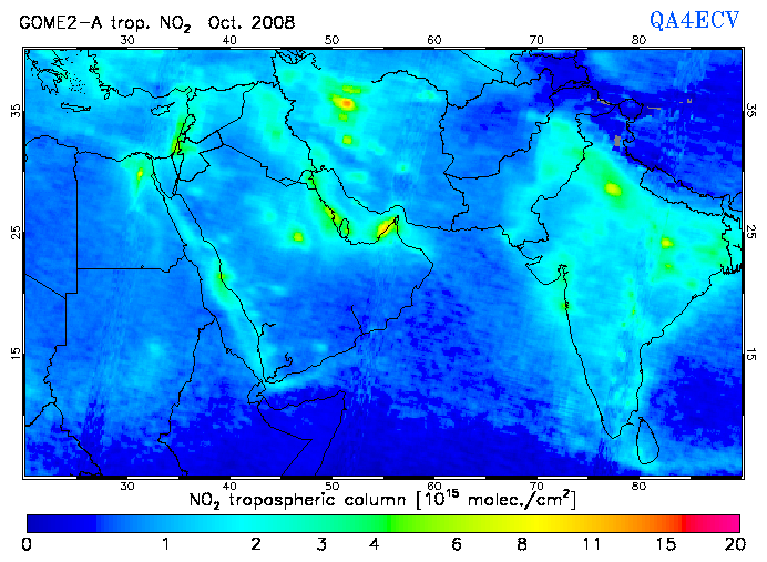 Regional Tropospheric NO2 of October 2008