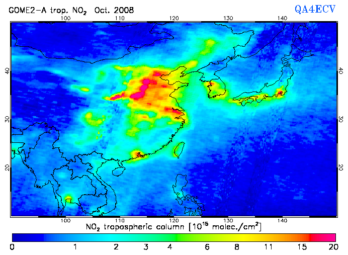 Regional Tropospheric NO2 of October 2008