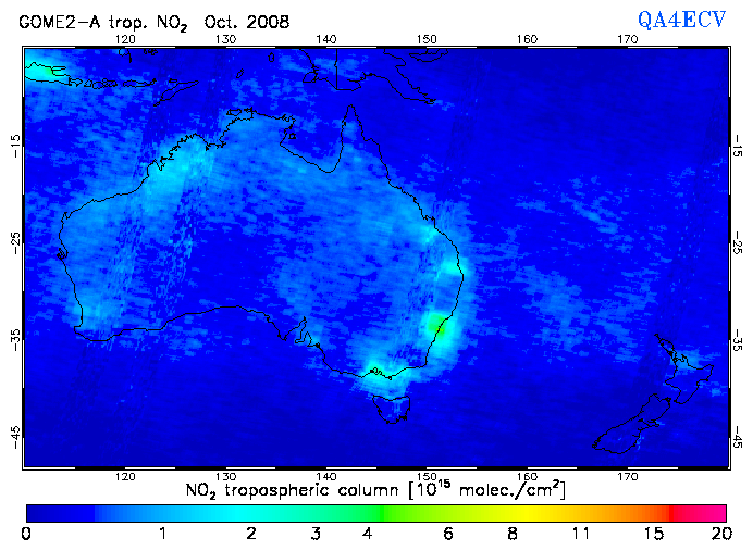 Regional Tropospheric NO2 of October 2008