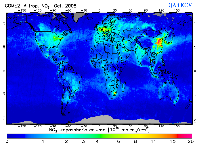 Regional Tropospheric NO2 of October 2008