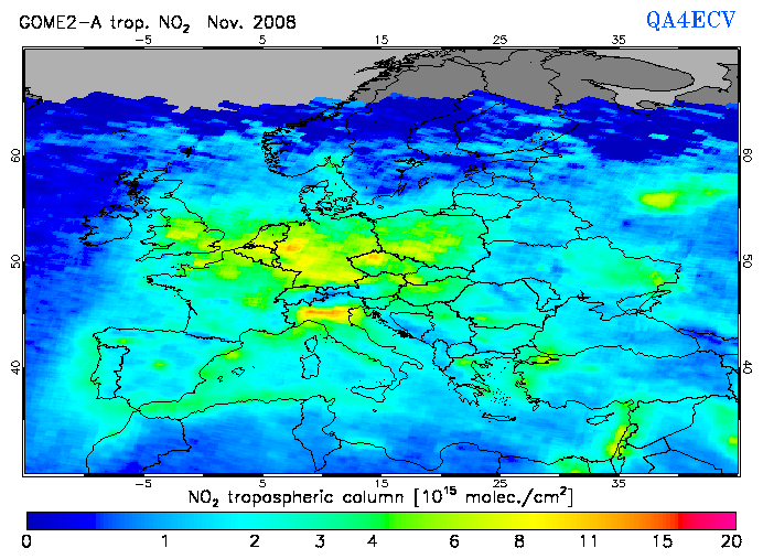 Regional Tropospheric NO2 of November 2008