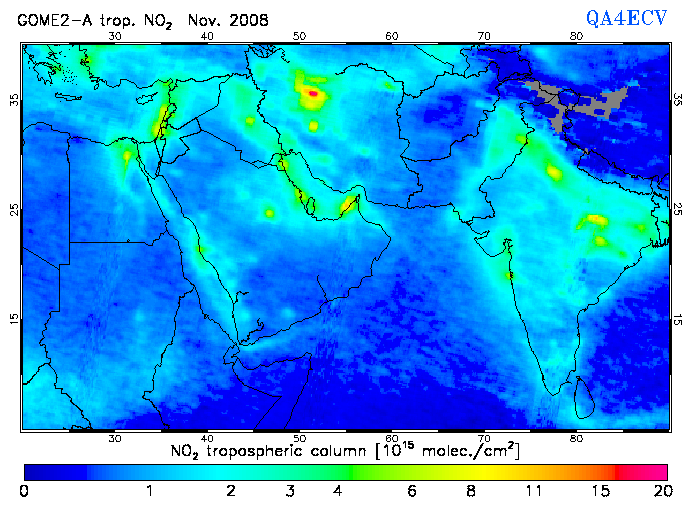 Regional Tropospheric NO2 of November 2008