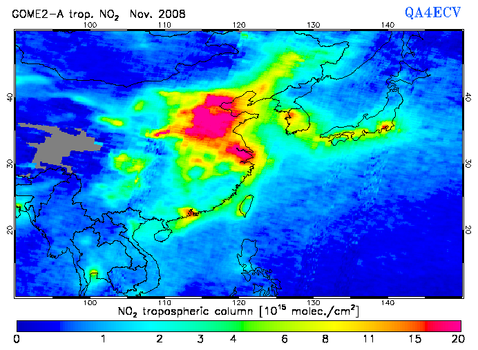 Regional Tropospheric NO2 of November 2008