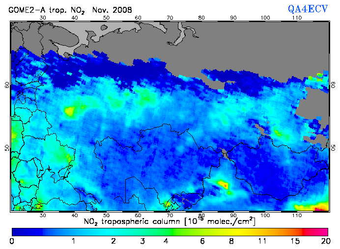 Regional Tropospheric NO2 of November 2008