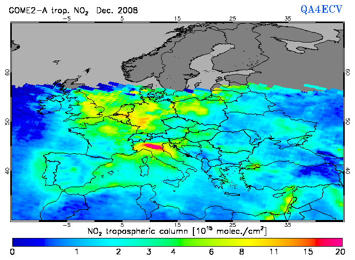 Regional Tropospheric NO2 of December 2008