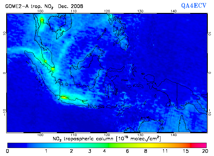 Regional Tropospheric NO2 of December 2008