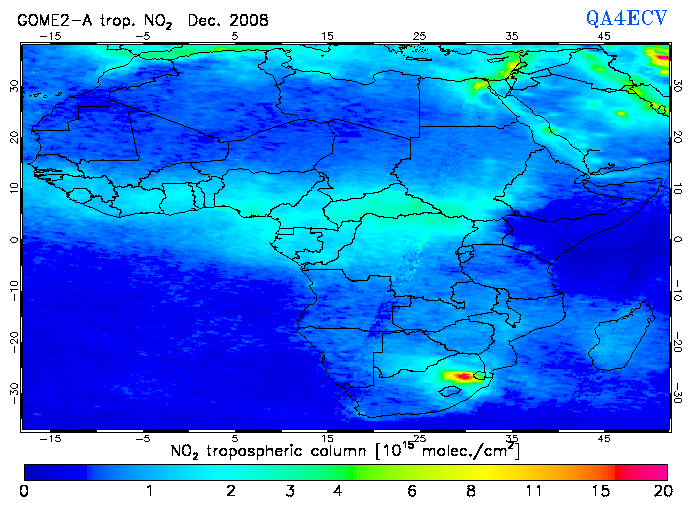 Regional Tropospheric NO2 of December 2008