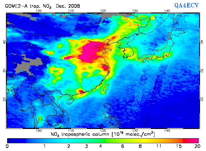 Regional Tropospheric NO2 of December 2008
