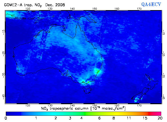 Regional Tropospheric NO2 of December 2008