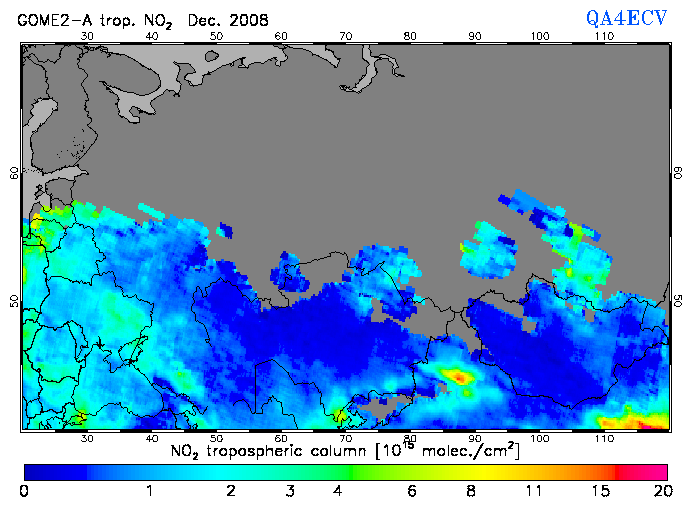 Regional Tropospheric NO2 of December 2008