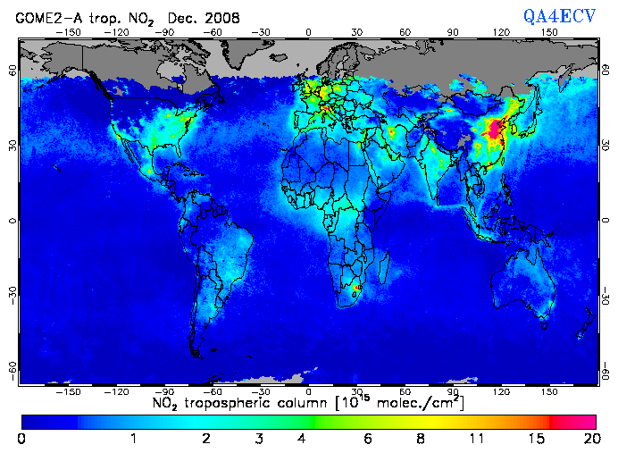 Regional Tropospheric NO2 of December 2008