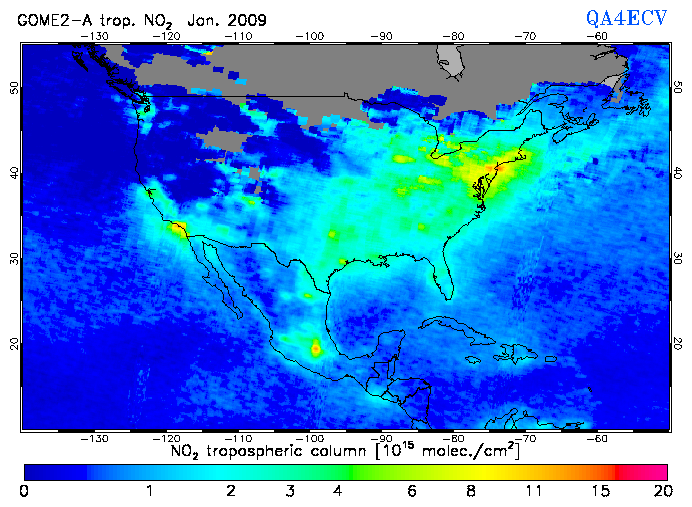 Regional Tropospheric NO2 of January 2009