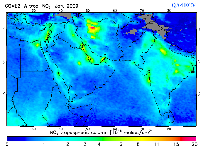 Regional Tropospheric NO2 of January 2009