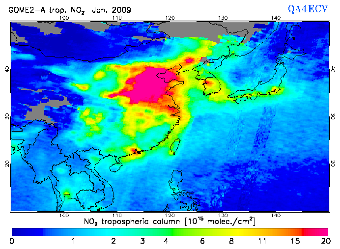 Regional Tropospheric NO2 of January 2009