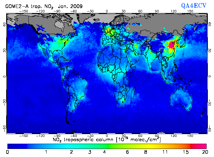 Regional Tropospheric NO2 of January 2009