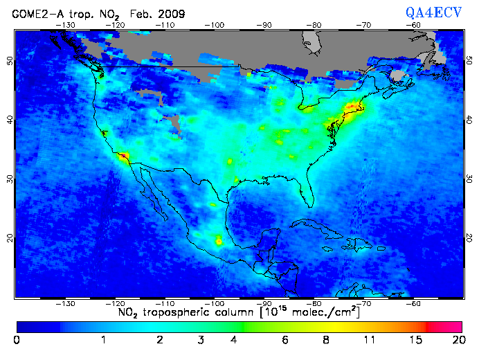 Regional Tropospheric NO2 of February 2009