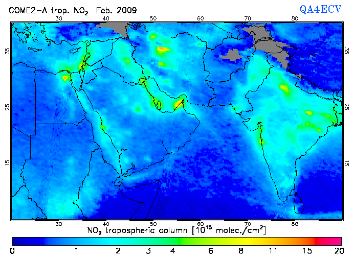 Regional Tropospheric NO2 of February 2009
