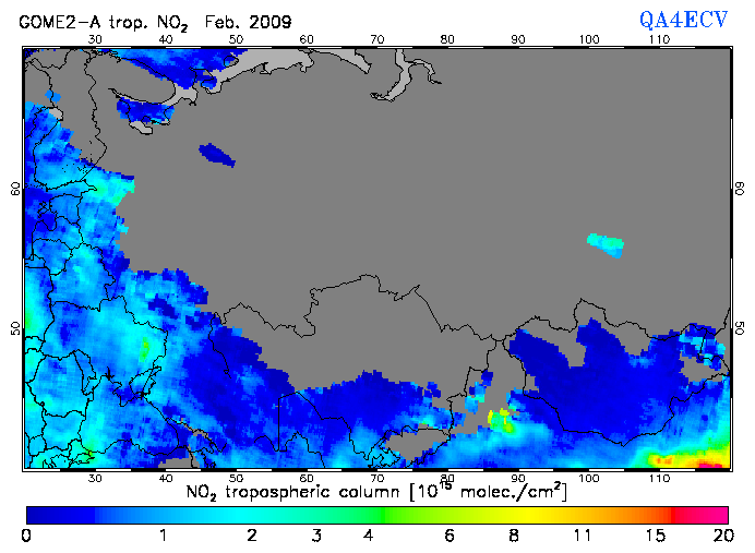 Regional Tropospheric NO2 of February 2009