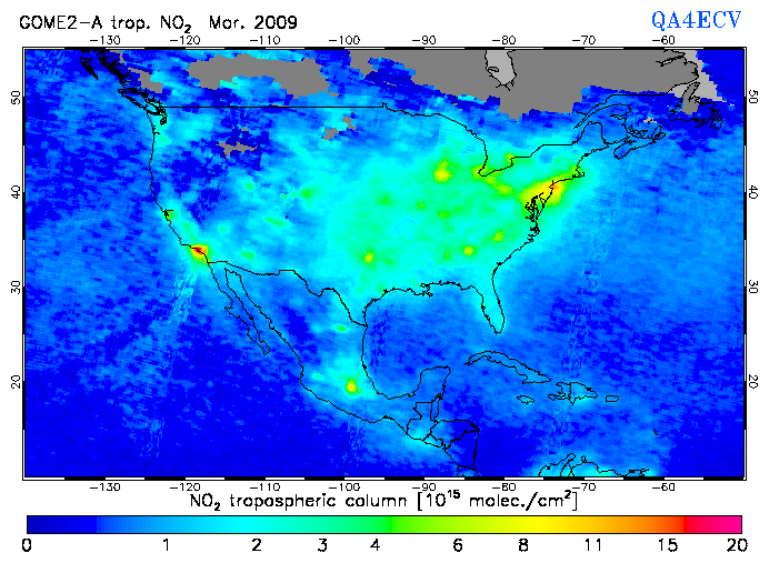 Regional Tropospheric NO2 of March 2009