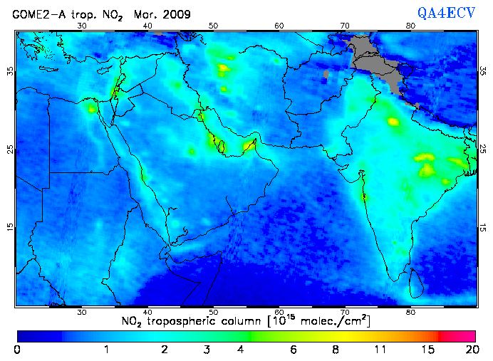 Regional Tropospheric NO2 of March 2009