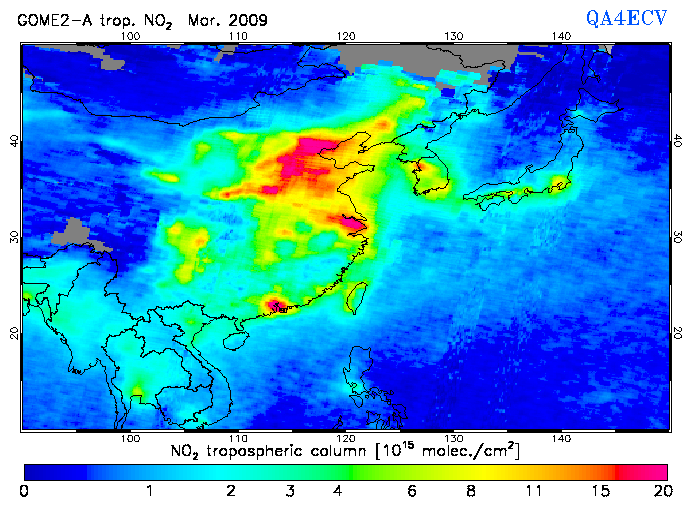 Regional Tropospheric NO2 of March 2009