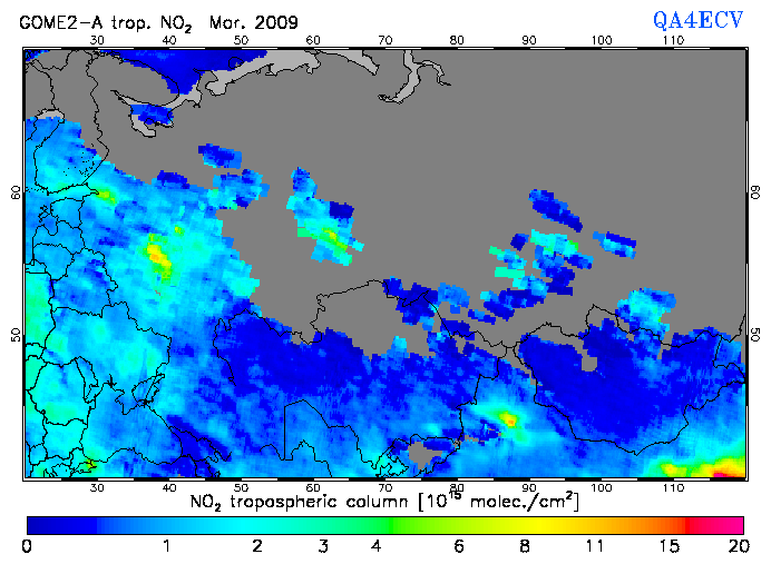 Regional Tropospheric NO2 of March 2009