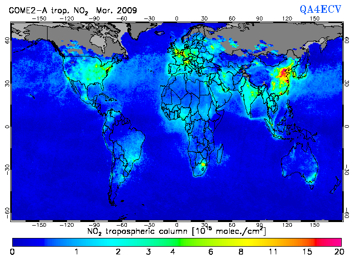 Regional Tropospheric NO2 of March 2009